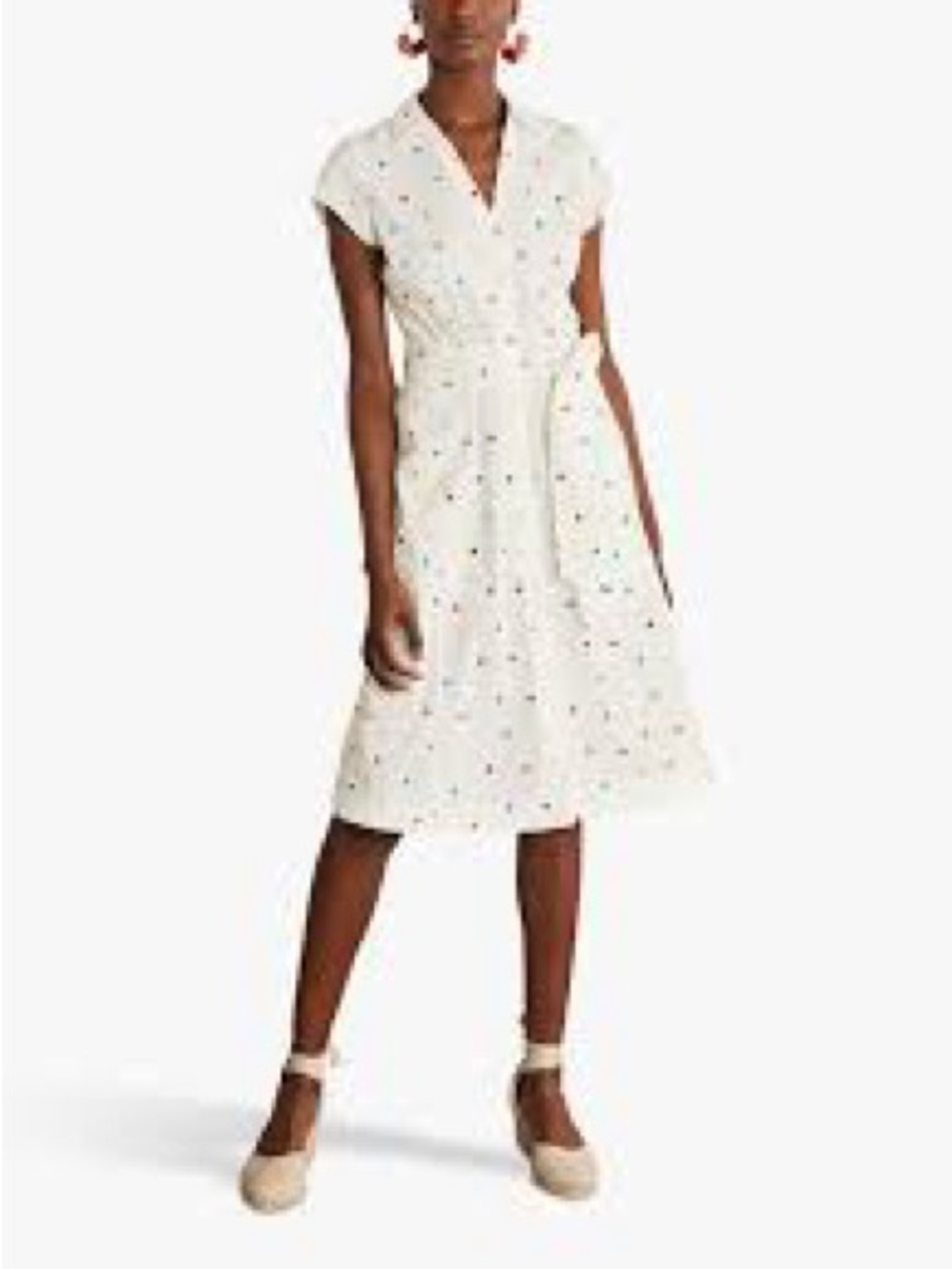 Boden White Midi Dress with Multicolor Polka Dots 2